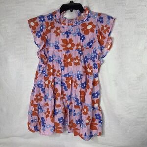 Entro Women's  Floral Tiered Flowy Pink‎ Babydoll Dress/Shirt Size Large